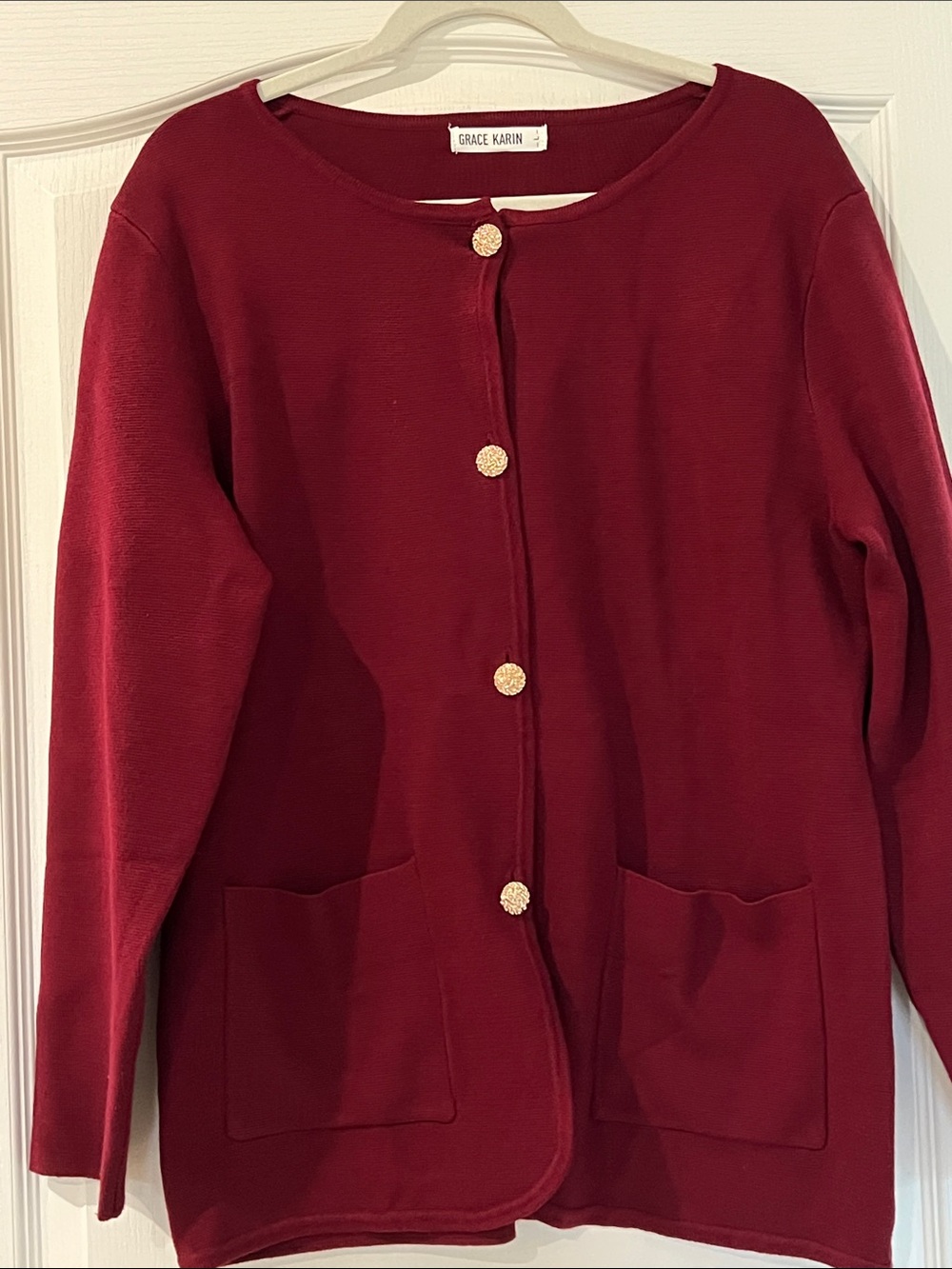 Grace Karin Burgundy Button-Front Cardigan with Gold Buttons